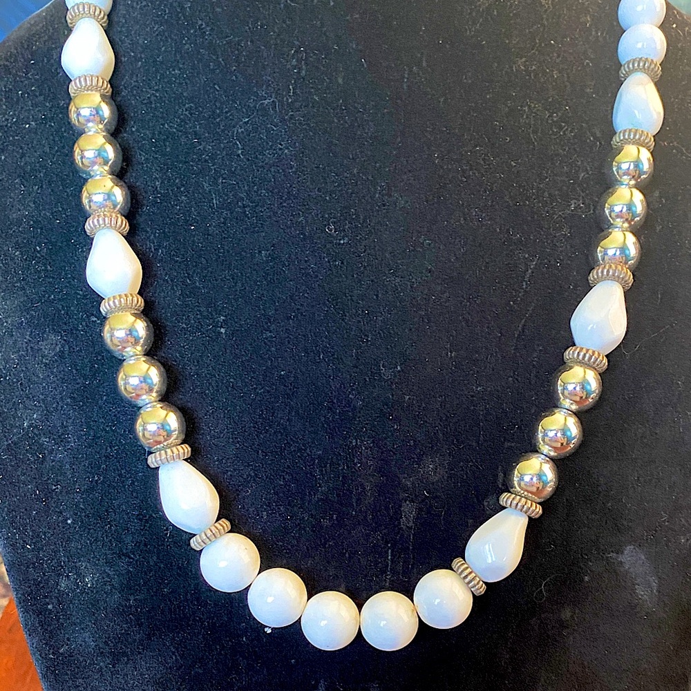 Elegant White and SilverTone  Beaded Necklace